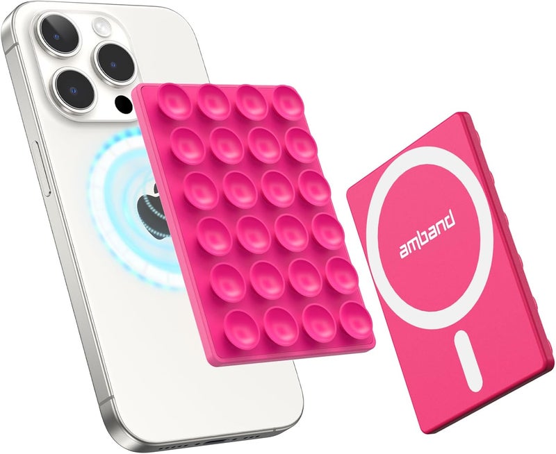 amBand Magnetic Suction Phone Mount for MagSafe Case, Silicone Sticky Grip Secure Holder for iPhone, Hands-Free Taking Photo/Recording Video/Live Streaming for Instagram Influencer/Creator, Hot Pink - Image 1